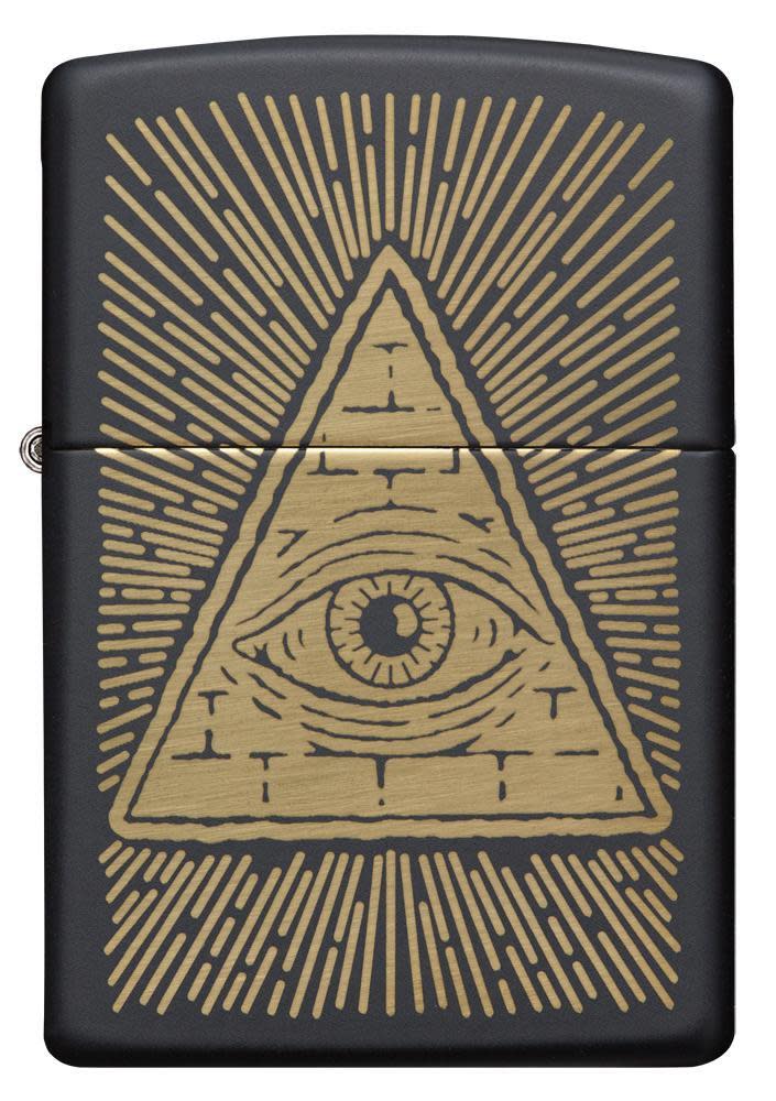 Front shot of Eye of Providence Black Matte Design Windproof Lighter